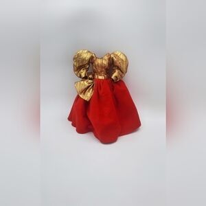 Source Unknown Gold and Red Doll Gown